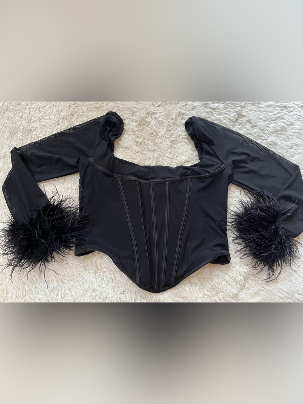 House Of CB Feather Corset Top Size L+ Black